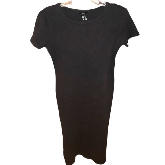 🍁 BUNDLE ONLY - 5/$15 F21 Side Slit Short Sleeve Black Ribbed Dress, Bodycon - Picture 1 of 3